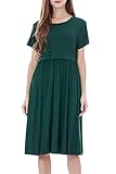 Smallshow Damen Lässiges Kurzarm Stillkleid Umstandskleid für Stillen Deep Green Large