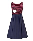 Love2Mi Damen Umstandskleid Streifen Stillkleid Ärmellos Schwangere Sommerkleid-Roter Streifen / Blau-XL