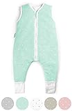 Ehrenkind® Babyschlafsack mit Beinen | Bio-Baumwolle | Ganzjahres Schlafsack Baby Gr. 70 Farbe Mint mit weißen Sternen