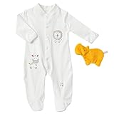 Fehn 056471 Schlafanzug fehnNATUR – Baby-Pyjama Set mit Strampler & Spieltier aus Bio-Baumwolle für Babys von 0-3 Monaten – Größe: 62