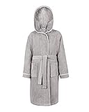 LAYNENBURG Premium Bademantel Kinder & Teenager mit Kapuze - 100% Baumwolle - OEKO TEX Standard 100 - flauschiges Frottee - Größe (158/164, Grau)