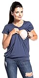 Zeta Ville - Zweilagiges T-Shirt Stillzeit Top Schwangere Kurzarm - Damen - 436c (Blau Grau, EU 40/42, L)
