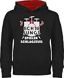 Shirtracer Statement Sprüche Kinder - Echte Jungs Spielen Schlagzeug - 152 (12/13 Jahre) - Schwarz/Rot - Jungs 9 Jahre Geschenke - JH003K - Kinder Hoodie Pullover für Jungen und Mädchen