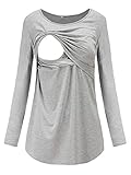 Love2Mi Damen Schwangere Stillen Shirt Nursing Langarm Rundhals Top Schwangerschaft Umstandstop,Grau,L