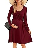 Clearlove Damen Umstandskleid Langarm Stillkleid Schwangere Kleider Schwangerschaftskleid Umstandsmode mit Taschen