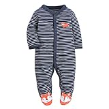 CARETOO Unisex Baby Schlafstrampler Bärchen, Baumwolle Pyjamas Cartoon Strampler, Königsblau, Gr.-0-3 Monate/Etikettengröße- 3M
