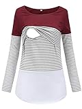 Love2Mi Damen Stillshirt Langarm Schwanger T-Shirt Umstandsshirt Nursing Tops Schwangerschafts Umstandsmode,Wienrot,L