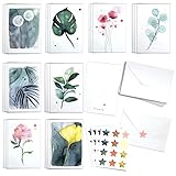 Süße Botanische Grußkarten, Box mit 24 Karten mit Umschlägen und Siegelaufklebern. Aquarell von Blule gemalt Dankeskarten für alle Gelegenheiten, blanko, für Wertschätzung, Geburtstag, Beileidskarten.