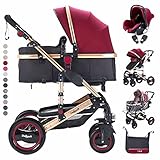 Daliya® Bambimo 3in1 Kinderwagen Kombikinderwagen Riesenset 15-Teilig incl. Babywanne, Buggy, Babyschale mit Fußsack, Alu-Rahmen, Voll-Gummireifen, Wickeltasche, Kindertisch - Bordeaux-Rot