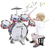 Docam Schlagzeug für Kinder, Kleinkind Jazz-Schlagzeug Set 5 Trommeln mit Hocker Percussion-Musikinstrumente Geburtstag Frühe Erziehung Weihnachtsgeschenk Spielzeug für 3 4 5 6 Jährige Mädchen Jungen
