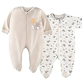 2er Set - Jacky Baby Schlafstrampler/Schlafanzug mit Füßen/Unisex / 100% Baumwolle/Weiß/Beige/Öko-Tex schadstoffgeprüft (50/56)