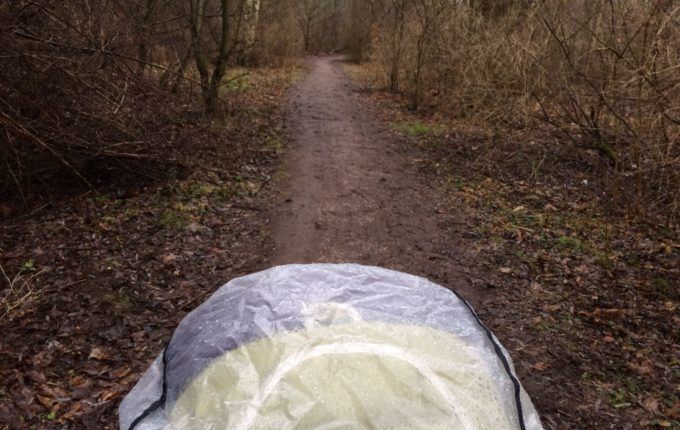 Wäldchen an der Gohliser Straße - Kinderwagen bei Regen im Wald