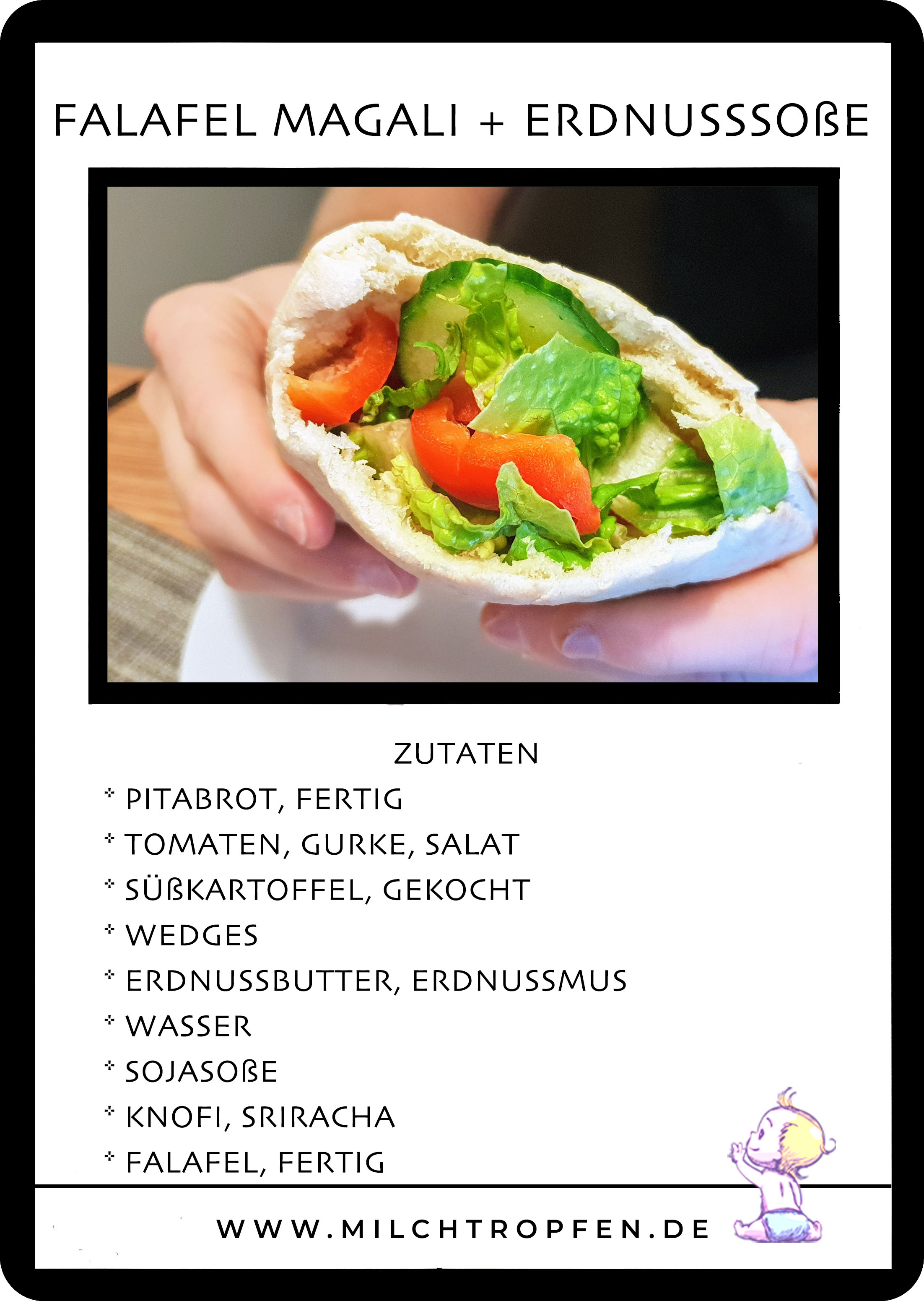 Falafel Magali mit Erdnusssoße im Pitabrot | Mehr Infos auf www.milchtropfen.de