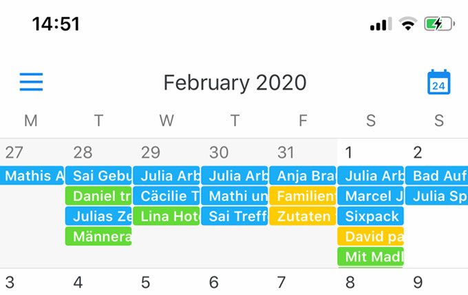 Screenshot Kalender Familie